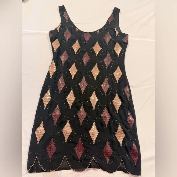 Vintage 1960s Hand-Beaded Sequined Shift Dress - Size S - Picture 6 of 12